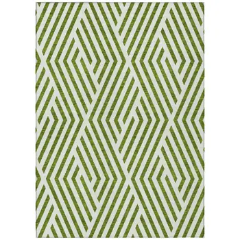 9' X 12' Lime Green and White Geometric Washable Non Skid Indoor Outdoor Area Rug