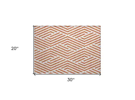 2' X 3' Orange and White Geometric Washable Non Skid Indoor Outdoor Area Rug
