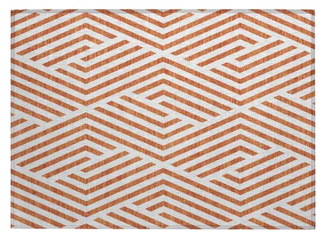 2' X 3' Orange and White Geometric Washable Non Skid Indoor Outdoor Area Rug