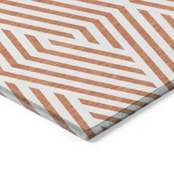 8' X 10' Orange and White Geometric Washable Non Skid Indoor Outdoor Area Rug