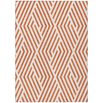 10' X 14' Orange And White Geometric Washable Indoor Outdoor Area Rug