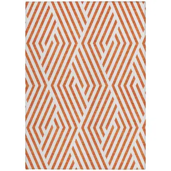 10' X 14' Orange And White Geometric Washable Indoor Outdoor Area Rug