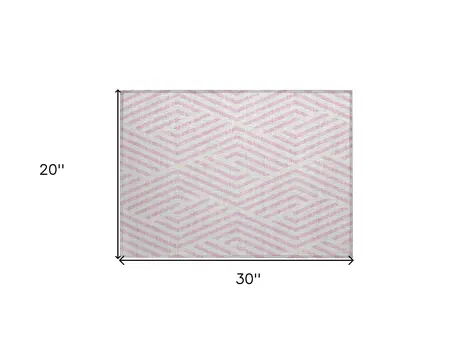 2' X 3' Pink and White Geometric Washable Non Skid Indoor Outdoor Area Rug