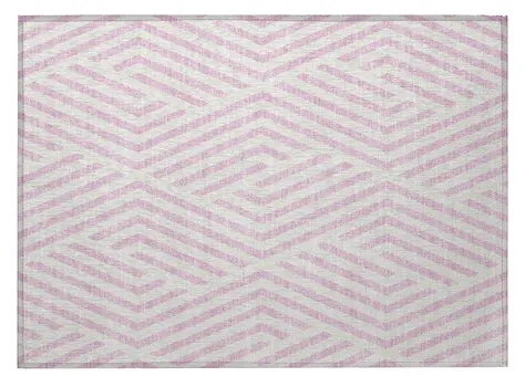 2' X 3' Pink and White Geometric Washable Non Skid Indoor Outdoor Area Rug