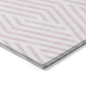 8' Round Pink and White Round Geometric Washable Non Skid Indoor Outdoor Area Rug