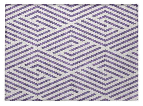 2' X 3' Purple and White Geometric Washable Non Skid Indoor Outdoor Area Rug