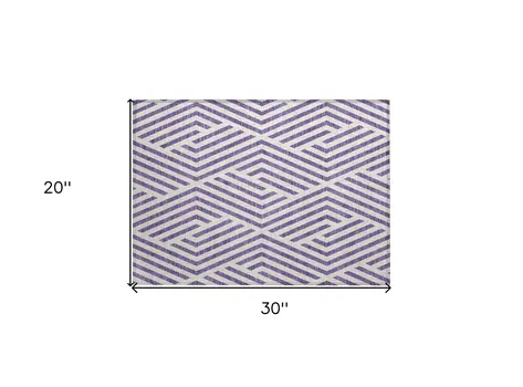 2' X 3' Purple and White Geometric Washable Non Skid Indoor Outdoor Area Rug