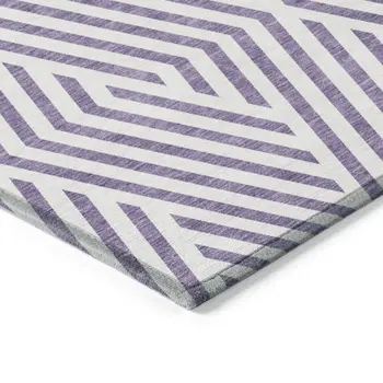2' X 3' Purple and White Geometric Washable Non Skid Indoor Outdoor Area Rug