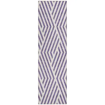 8' Runner Purple and White Geometric Washable Non Skid Indoor Outdoor Runner Rug