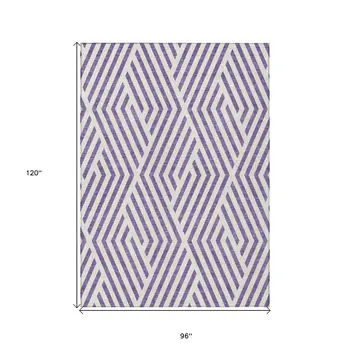 8' X 10' Purple and White Geometric Washable Non Skid Indoor Outdoor Area Rug