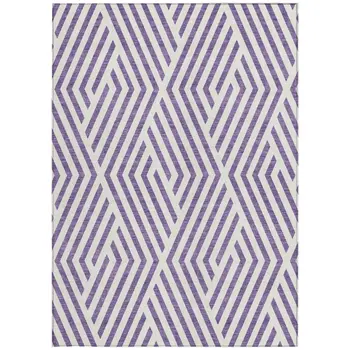 8' X 10' Purple and White Geometric Washable Non Skid Indoor Outdoor Area Rug