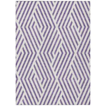 9' X 12' Purple and White Geometric Washable Non Skid Indoor Outdoor Area Rug