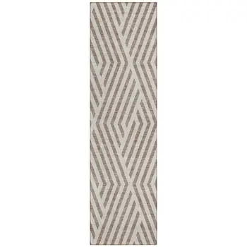 8' Runner Taupe and Ivory Geometric Washable Non Skid Indoor Outdoor Runner Rug