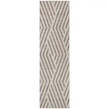 8' Runner Taupe and Ivory Geometric Washable Non Skid Indoor Outdoor Runner Rug