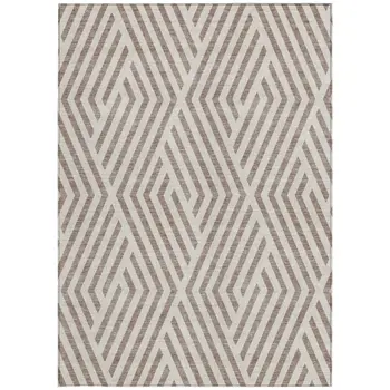 3' X 5' Taupe and Ivory Geometric Washable Non Skid Indoor Outdoor Area Rug
