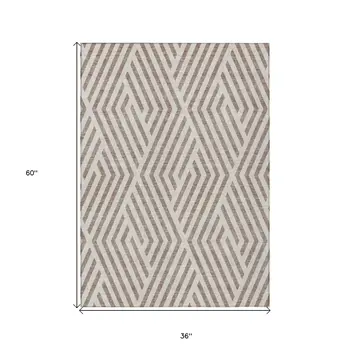 3' X 5' Taupe and Ivory Geometric Washable Non Skid Indoor Outdoor Area Rug