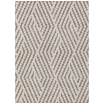 3' X 5' Taupe and Ivory Geometric Washable Non Skid Indoor Outdoor Area Rug