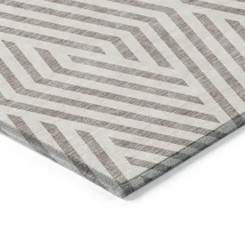 3' X 5' Taupe and Ivory Geometric Washable Non Skid Indoor Outdoor Area Rug