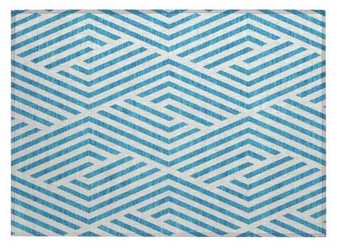 2' X 3' Teal and White Geometric Washable Non Skid Indoor Outdoor Area Rug