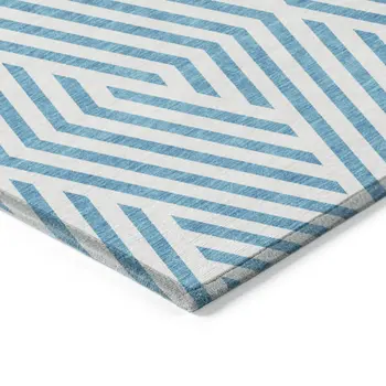 3' X 5' Teal and White Geometric Washable Non Skid Indoor Outdoor Area Rug