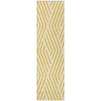8' Gold And White Geometric Washable Indoor Outdoor Runner Rug