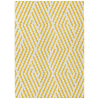 3' X 5' Gold and White Geometric Washable Non Skid Indoor Outdoor Area Rug