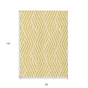 8' X 10' Gold and White Geometric Washable Non Skid Indoor Outdoor Area Rug