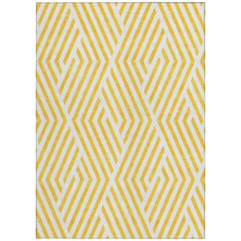 9' X 12' Gold And White Geometric Washable Indoor Outdoor Area Rug