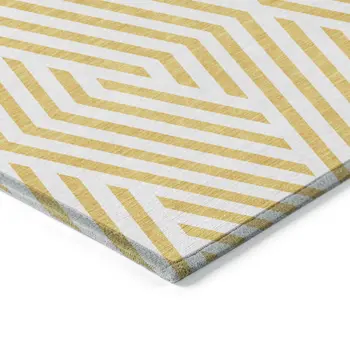 9' X 12' Gold And White Geometric Washable Indoor Outdoor Area Rug