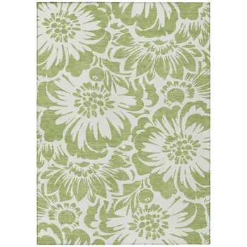 3' X 5' Green and Ivory Floral Washable Non Skid Indoor Outdoor Area Rug