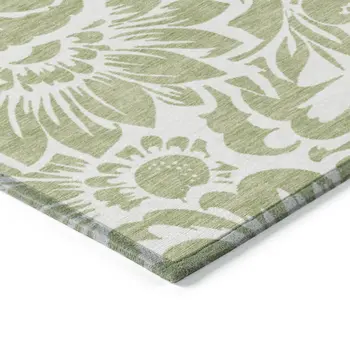 10' X 14' Green and Ivory Floral Washable Non Skid Indoor Outdoor Area Rug