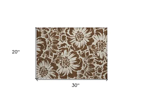 2' X 3' Brown and Ivory Floral Washable Non Skid Indoor Outdoor Area Rug