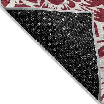 8' Runner Burgundy and White Floral Washable Non Skid Indoor Outdoor Runner Rug