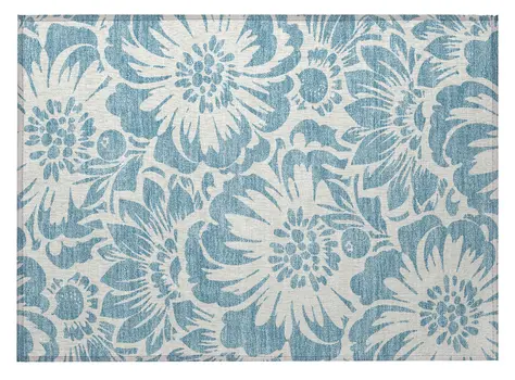 2' X 3' Denim and Ivory Floral Washable Non Skid Indoor Outdoor Area Rug