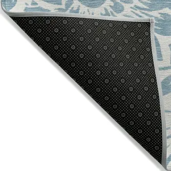 8' X 10' Denim and Ivory Floral Washable Non Skid Indoor Outdoor Area Rug