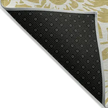 8' Round Gold and White Round Floral Washable Non Skid Indoor Outdoor Area Rug