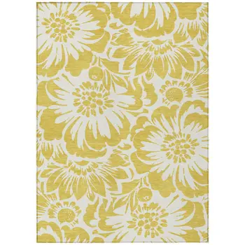 8' X 10' Gold and Ivory Floral Washable Non Skid Indoor Outdoor Area Rug