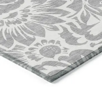 2' X 3' Gray and Ivory Floral Washable Non Skid Indoor Outdoor Area Rug