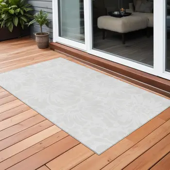 3' X 5' Ivory Floral Washable Non Skid Indoor Outdoor Area Rug