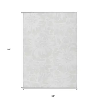 5' X 8' Ivory Floral Washable Non Skid Indoor Outdoor Area Rug