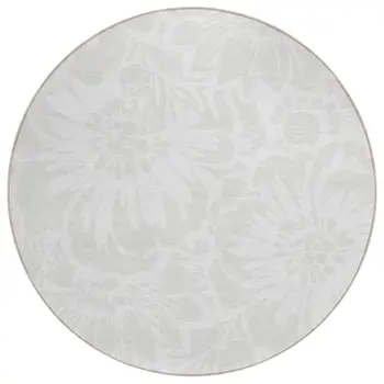 8' Round Ivory Round Floral Washable Non Skid Indoor Outdoor Area Rug