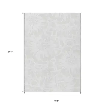 9' X 12' Ivory Floral Washable Non Skid Indoor Outdoor Area Rug