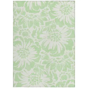 3' X 5' Mint Green and Ivory Floral Washable Non Skid Indoor Outdoor Area Rug