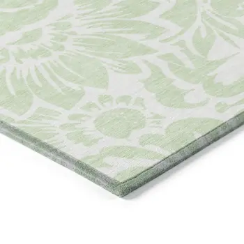 5' X 8' Mint Green and Ivory Floral Washable Non Skid Indoor Outdoor Area Rug