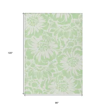 8' X 10' Mint Green and Ivory Floral Washable Non Skid Indoor Outdoor Area Rug