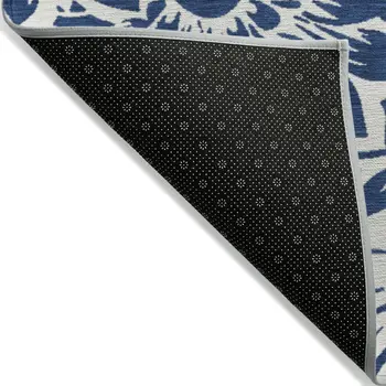 8' Round Navy and Ivory Round Floral Washable Non Skid Indoor Outdoor Area Rug