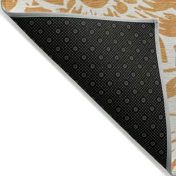 8' Runner Orange and White Floral Washable Non Skid Indoor Outdoor Runner Rug