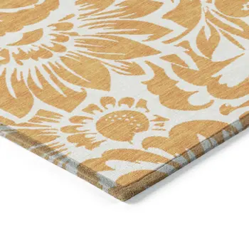 8' Runner Orange and White Floral Washable Non Skid Indoor Outdoor Runner Rug