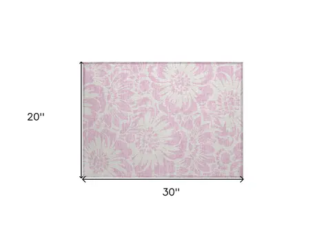 2' X 3' Pink and Ivory Floral Washable Non Skid Indoor Outdoor Area Rug