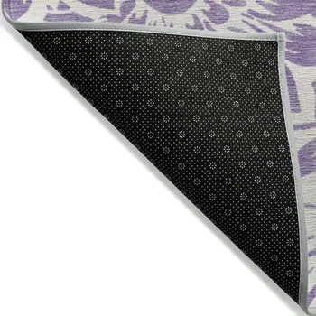 8' X 8' Purple and Ivory Round Floral Washable Non Skid Indoor Outdoor Area Rug